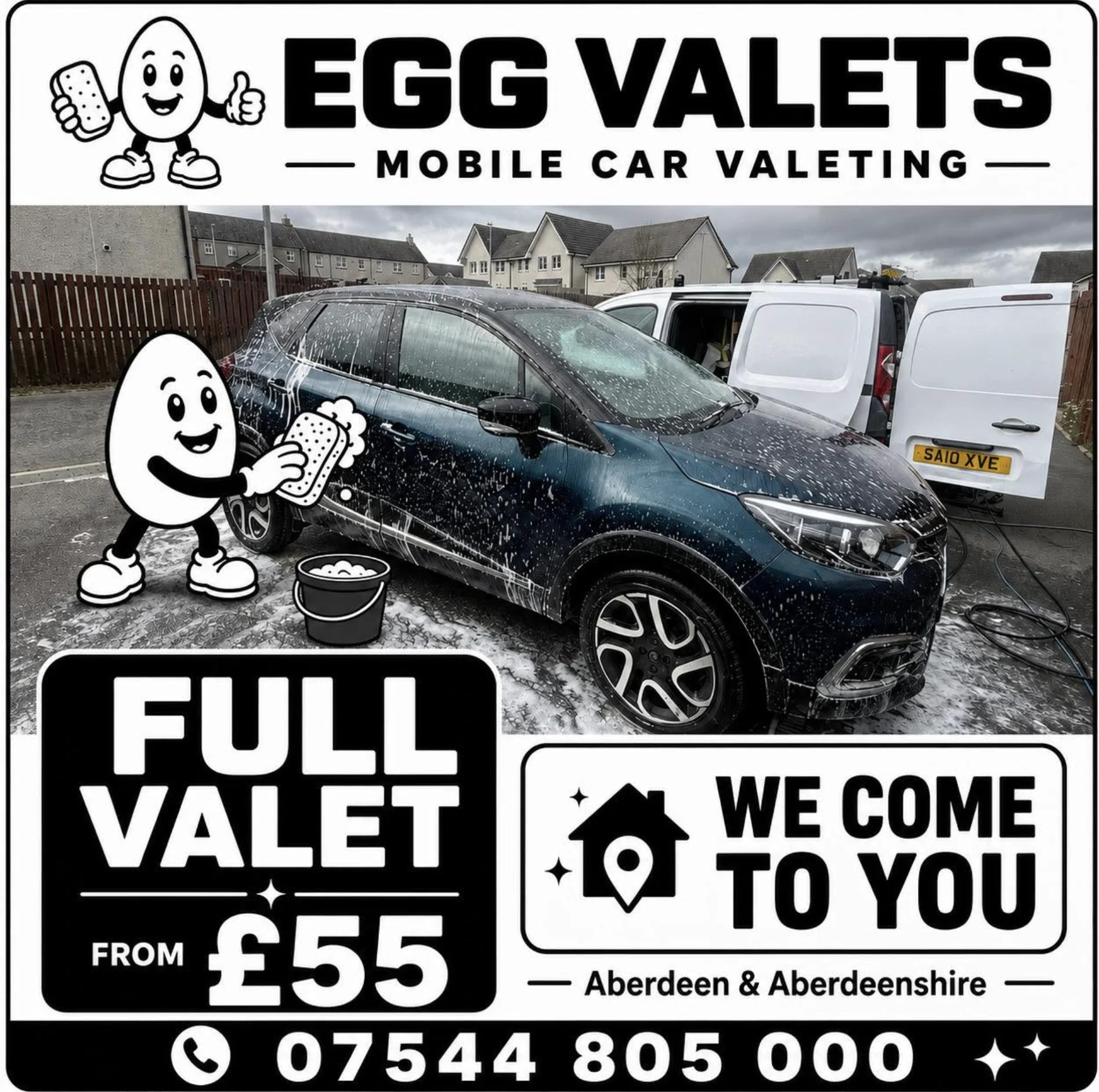 Egg Valets washing a car with snow foam on location in Aberdeen